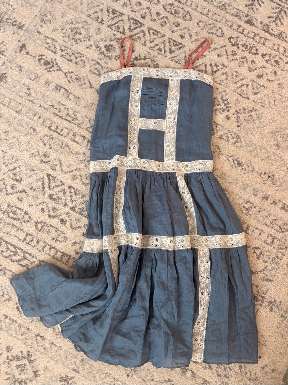 Veronica Beard Blue Maxi Dress with Cream Lace Trim